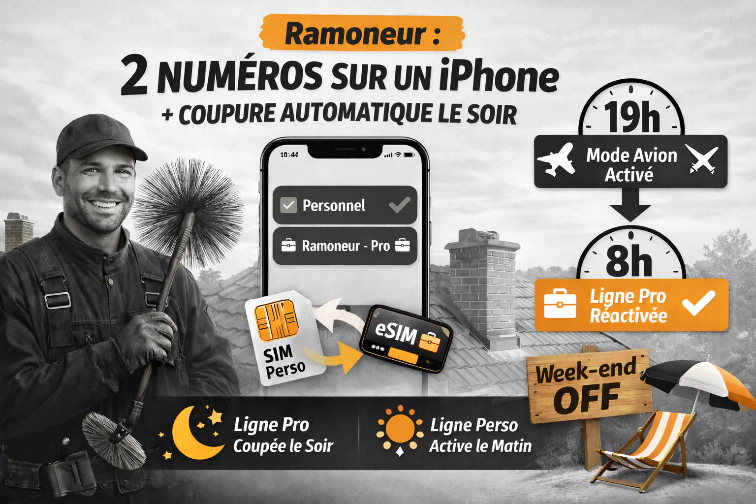 Comment un ramoneur peut avoir deux numéros sur iPhone et couper automatiquement sa ligne pro le soir